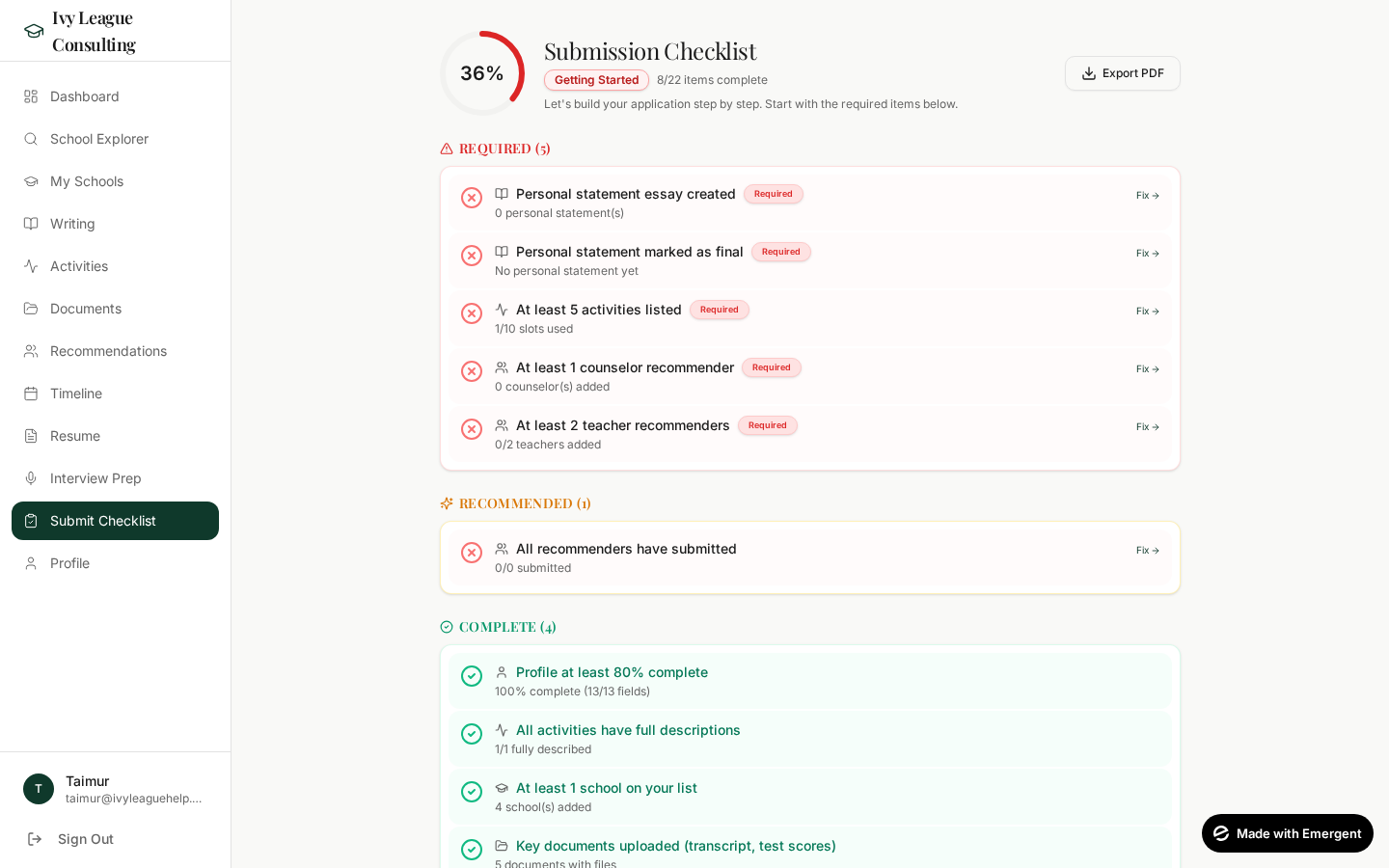 Submission Checklist screenshot